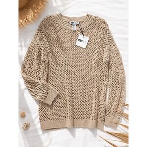 Beach Riot Tan Beige Open Knit Fishnet Cotton Sweater Womens Small‎ NWT
